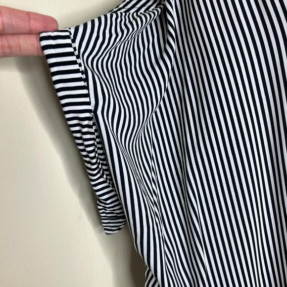 Jane and Delancey Top 3X Plus Black White Striped V-Neck Collared Casual Work - Picture 6 of 9